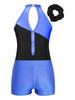 ACSUSS Kids Girls Sleeveless Gymnastic Leotard with Athletic Shorts Hair Scrunchie Biketard Dance Outfits Sets Tracksuit Royal Blue 10 Years view 4