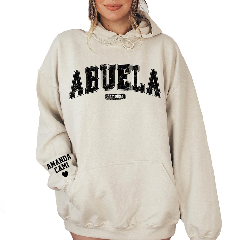 Custom Abuela Sweatshirt With Kids Names on Sleeve, Personalized Est Crewneck, New Mom Gift, Birthday Gift for Mama Grandma