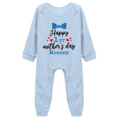 Happy 1st Mother's Day Mommy Baby Outfit Newborn Bodysuit Unisex Toddler Rompers H-Blue
