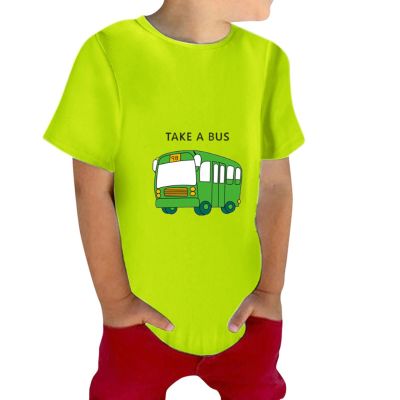 AIMAOMI Toddler Kids Baby Boys Girls Cars Print Short Sleeve Crewneck T Shirts Tops Classic Cartoon (Green, 3-4 Years)