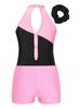 ACSUSS Kids Girls Sleeveless Gymnastic Leotard with Athletic Shorts Hair Scrunchie Biketard Dance Outfits Sets Tracksuit Pink 10 Years view 4