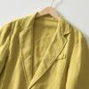 xoxingysm Men's Casual Blazer Jacket Cotton Linen Regular Fit Solid Business Work Shacket Lightweight Sports Golf Coat Spring Fall Button Down Overshirt Yellow view 3