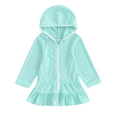 MAYUMMPY Kids Girl Swim Cover Up Swimsuit Zipper Beach Pool Bathing Suit Hoodie Dress Terry Coverup Swimwear (Blue, 4-5 Years)