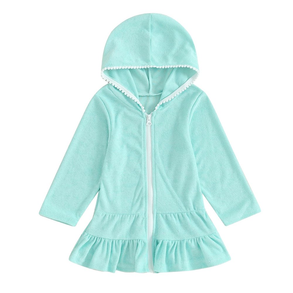 MAYUMMPY Kids Girl Swim Cover Up Swimsuit Zipper Beach Pool Bathing Suit Hoodie Dress Terry Coverup Swimwear (Blue, 4-5 Years)