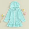 MAYUMMPY Kids Girl Swim Cover Up Swimsuit Zipper Beach Pool Bathing Suit Hoodie Dress Terry Coverup Swimwear (Blue, 4-5 Years) view 3