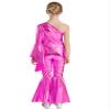 ACSUSS Kids Girls Metallic Gymnastic Leotard One Shoulder Bell-bottom Flared Jumpsuit Romper Dance Pageant Party Gown Hot Pink 10 Years view 2