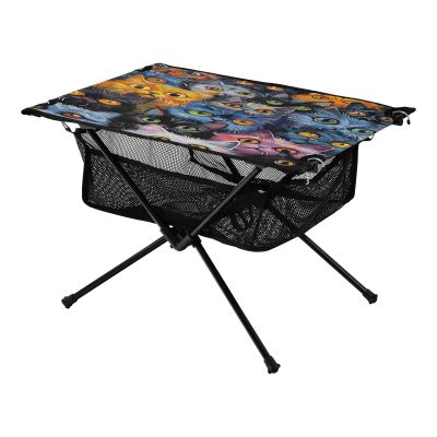 Msyxl Cats with Colored Eyes Portable Folding Camping Table, Compact Lightweight Beach Table with Carrying Bag for Outdoor Picnics, BBQs, Camp