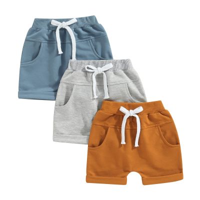 Baby Boys' Toddler 3-Pack Pull-on Jogger Shorts Classic Fit Elastic Waist Shorts Kids Multipacks Pants (Blue Brown Grey, 6-12 Months)