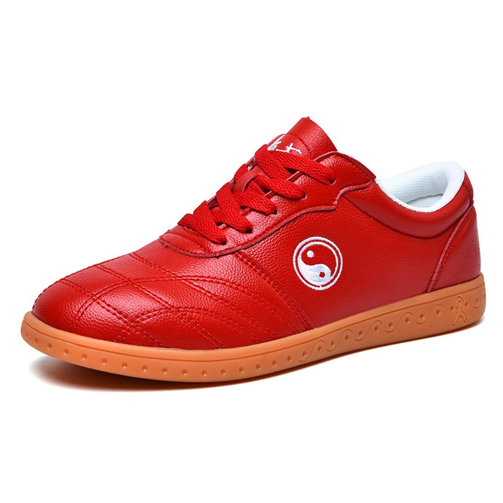 Crysterris Womens Martial Art Kung Fu Tai Chi Shoes, Men's Boxing Karate Taekwondo Training Shoes, Unisex Leather Breathable Shoes Martial Arts Shoes,Taichi Kong Fu Shoes(Size:45EU,Color:RED)