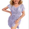 Haloumoning Girls Crochet Swim Beach Cover Up Short Sleeve Swimsuits Long Beach Dress 5-14 Years