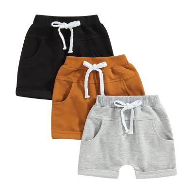Baby Boys' Toddler 3-Pack Pull-on Jogger Shorts Classic Fit Elastic Waist Shorts Kids Multipacks Pants (Black Brown Grey, 12-18 Months)