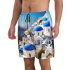 Santorini Greek Island Sea View Men's Standard Quick Dry Swim Trunk,Casual Mens Swim Trunks with Mesh Lining White view 2