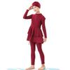 Girls Muslim Swimsuit Modest Islamic Swimwear Full Cover Hijab Top Pants 3 Pieces Bathing Suit Girls Rash Guard Swimwear Little Girls Beachwear Surfing Diving Outfits Wine Red 3pcs 9-10 Years view 2