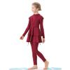 Girls Muslim Swimsuit Modest Islamic Swimwear Full Cover Hijab Top Pants 3 Pieces Bathing Suit Girls Rash Guard Swimwear Little Girls Beachwear Surfing Diving Outfits Wine Red 3pcs 9-10 Years view 3