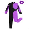 easyforever Kids Girls Long Sleeve Ballet Leotard Full Body Dance Unitard Jumpsuit Bodysuit with Hair Scrunchies Purple 16 Years view 3