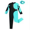 easyforever Kids Girls Long Sleeve Ballet Leotard Full Body Dance Unitard Jumpsuit Bodysuit with Hair Scrunchies Blue Green 16 Years view 3