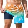 SILKWORLD Mens Swimming Trunks 2 in 1 Breathable Swim Shorts Elastic Waist Bathing Suit, Orange Blue Coconut Tree, X-Large view 1