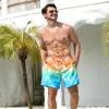 SILKWORLD Mens Swimming Trunks 2 in 1 Breathable Swim Shorts Elastic Waist Bathing Suit, Orange Blue Coconut Tree, X-Large view 2