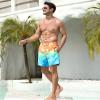 SILKWORLD Mens Swimming Trunks 2 in 1 Breathable Swim Shorts Elastic Waist Bathing Suit, Orange Blue Coconut Tree, X-Large view 3