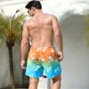 SILKWORLD Mens Swimming Trunks 2 in 1 Breathable Swim Shorts Elastic Waist Bathing Suit, Orange Blue Coconut Tree, X-Large view 4