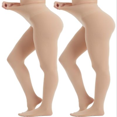 Hiltzo 80D Women's Tights Opaque Ultra Soft Solid Color Stretchable High Waist Footed Pantyhose with 25 Colors 2 Beige Large-X-Large