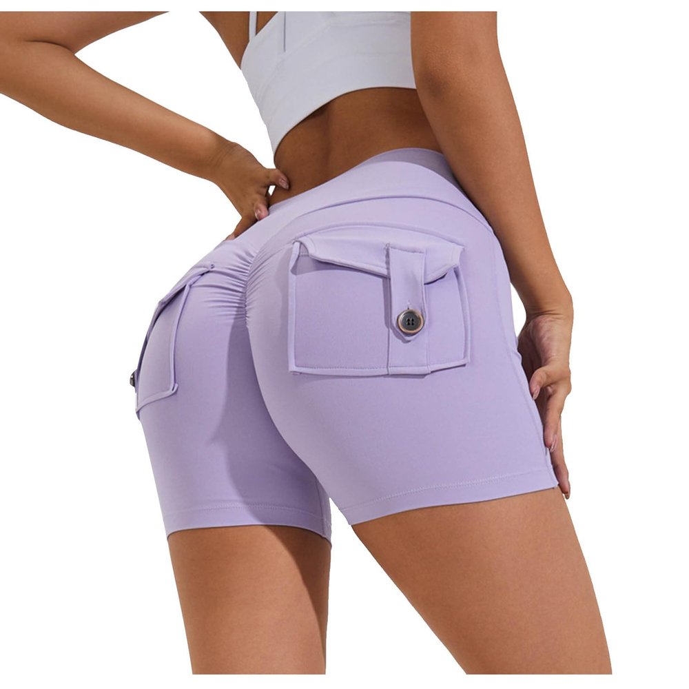 NATHGAM Gym Yoga Shorts for Women Elastic High Waist Workout Shorts Bodycon Stretchy Legging Lounge Sweat Butt Lifting Shorts Purple
