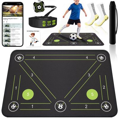 2F22E Soccer Training Mat Professional Grade - Anti-Slip/Shock Absorbing Soccer Footwork, Agility & Dribbling Equipment |Indoor/Outdoor Waterproof Silent Practice Mat (Green)