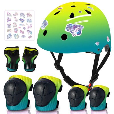 ETEETOW Adjustable Gradient Color Kids/Toddler Bike Helmet for 1-2-3-5-8-14 Years Boys Girls,Skateboard Helmet with Knee and Elbow Pads Wrist Guard Roller Skates,Cycling,Skating Scooter Longboard