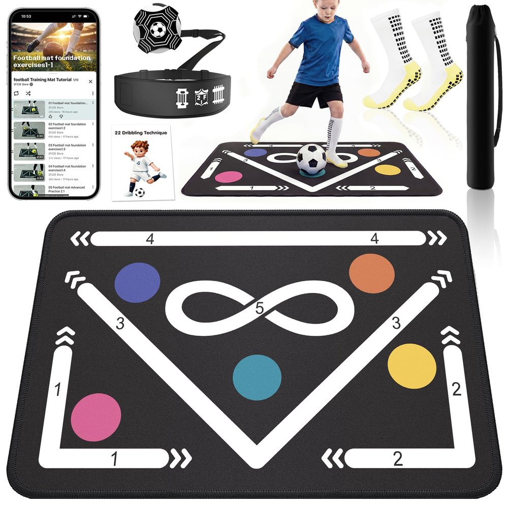 2F22E Soccer Training Mat Professional Grade - Anti-Slip/Shock Absorbing Football Footwork, Agility & Dribbling Equipment | Waterproof & Silent Practice Mat for Indoor/Outdoor Use (White)
