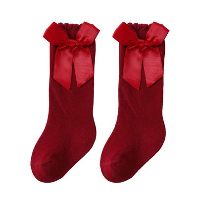 UTTPLL Toddlers-Leggings-Ruffled-Uniform-Stockings Baby Girls Bow Knee High Socks Long Cotton Tube Socks Infant Boys Boot Dress Socks Wine Red 6-18 Months