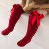 UTTPLL Toddlers-Leggings-Ruffled-Uniform-Stockings Baby Girls Bow Knee High Socks Long Cotton Tube Socks Infant Boys Boot Dress Socks Wine Red 6-18 Months view 2