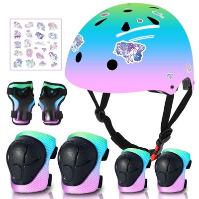 Adjustable Gradient Color Kids/Toddler Bike Helmet for 1-2-3-5-8-14 Years Boys Girls,Skateboard Helmet with Knee and Elbow Pads Wrist Guard Roller Skates,Cycling,Skating Scooter Longboard