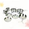 GOOHOCHY 8pcs Stainless Steel Outdoor Cookware Set Portable Picnic and Camping Cookware with Handles Includes Pots Pans Plates and Cups for Hiking and Barbecue Silver view 4