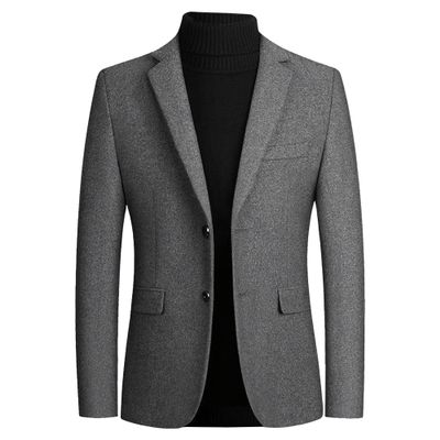 DGHM-JLMY Men's Tweed Wool Blend Blazer Modern Luxury Winter Sport Coat Classic Fit 2 Button Business Suits Jacket (Large,Grey)