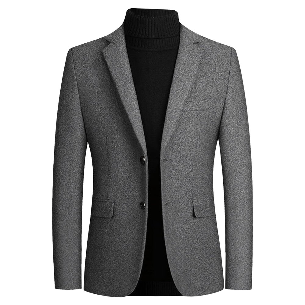 DGHM-JLMY Men's Tweed Wool Blend Blazer Modern Luxury Winter Sport Coat Classic Fit 2 Button Business Suits Jacket (Large,Grey)