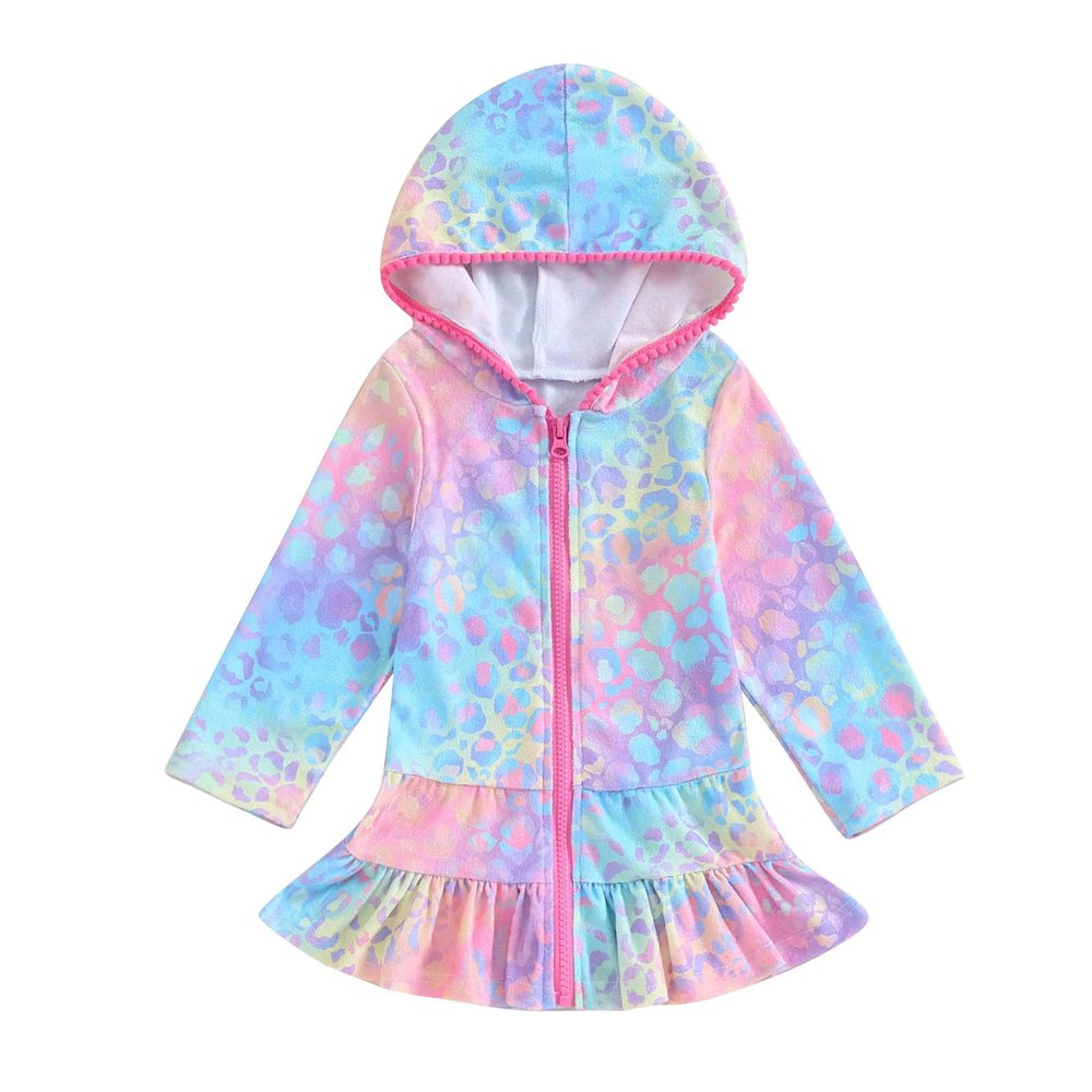 MAYUMMPY Kids Girl Swim Cover Up Swimsuit Zipper Beach Pool Bathing Suit Hoodie Dress Terry Coverup Swimwear (Pink2, 3-4 Years)