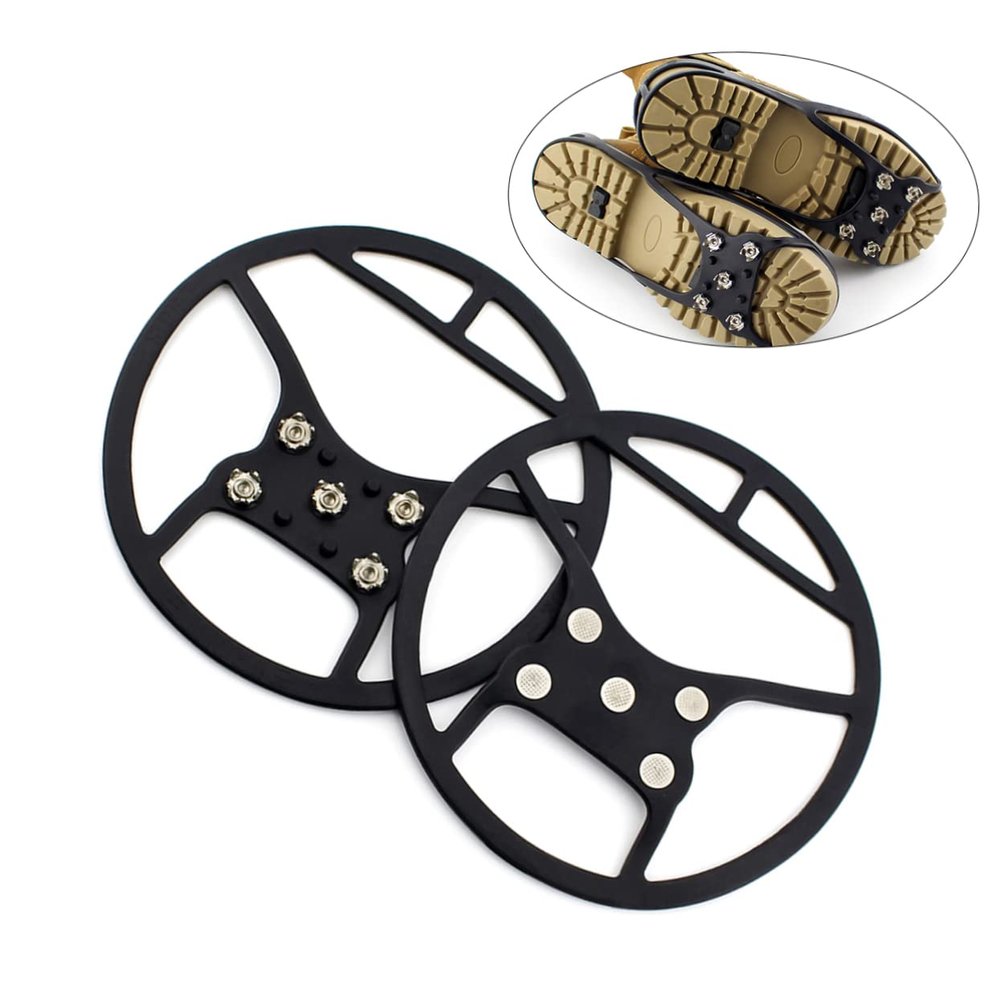 HANABASS Ice Cleats for Shoes - Silicone Manganese Steel Teeth Crampons Traction Overshoes for Hiking Climbing and Walking Black
