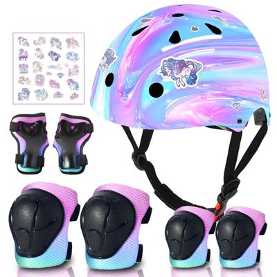 ETEETOW Adjustable Gradient Color Kids/Toddler Bike Helmet for 1-2-3-5-8-14 Years Boys Girls,Skateboard Helmet with Knee and Elbow Pads Wrist Guard Roller Skates,Cycling,Skating Scooter Longboard