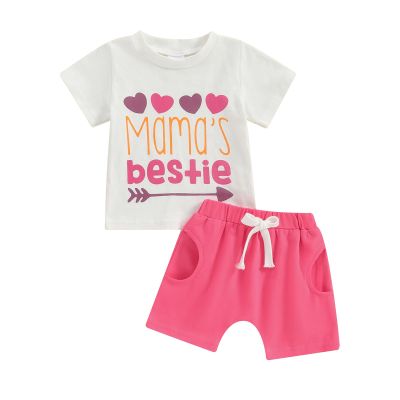 Baby Girl Shorts Set I Get My Attitude from All Women Funny Letter Print Tops+Solid Shorts 2Pcs Toddler Summer Outfit (Mama's Bestie Rose, 6-12 Months)