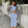 AYWA Women's 2 Piece Lounge Sets Short Sleeve Crop Top Foldover Flare Pants Casual Pajama Outfits (Haze Blue, Large) view 4