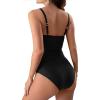 Women's Vintage Padded Push Up One Piece Swimsuits Tummy Control Athletic Sporty Bathing Suits Ruched Slimming Swimwear Black view 3
