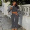 AYWA Women's 2 Piece Lounge Sets Short Sleeve Crop Top Foldover Flare Pants Casual Pajama Outfits (Dark Grey, Medium) view 4