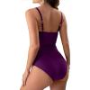 Women's Vintage Padded Push Up One Piece Swimsuits Tummy Control Athletic Sporty Bathing Suits Ruched Slimming Swimwear Purple view 3