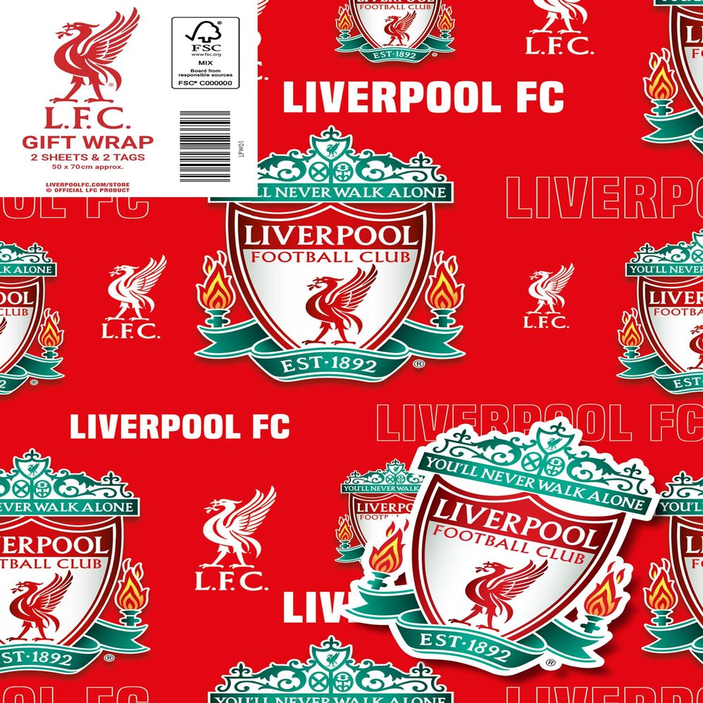 Liverpool FC Wrapping Paper 2 Sheets 2 Tags, Liverpool Football Gift Wrap