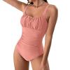 Women's Vintage Padded Push Up One Piece Swimsuits Tummy Control Athletic Sporty Bathing Suits Ruched Slimming Swimwear Pink view 1