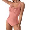 Women's Vintage Padded Push Up One Piece Swimsuits Tummy Control Athletic Sporty Bathing Suits Ruched Slimming Swimwear Pink view 2