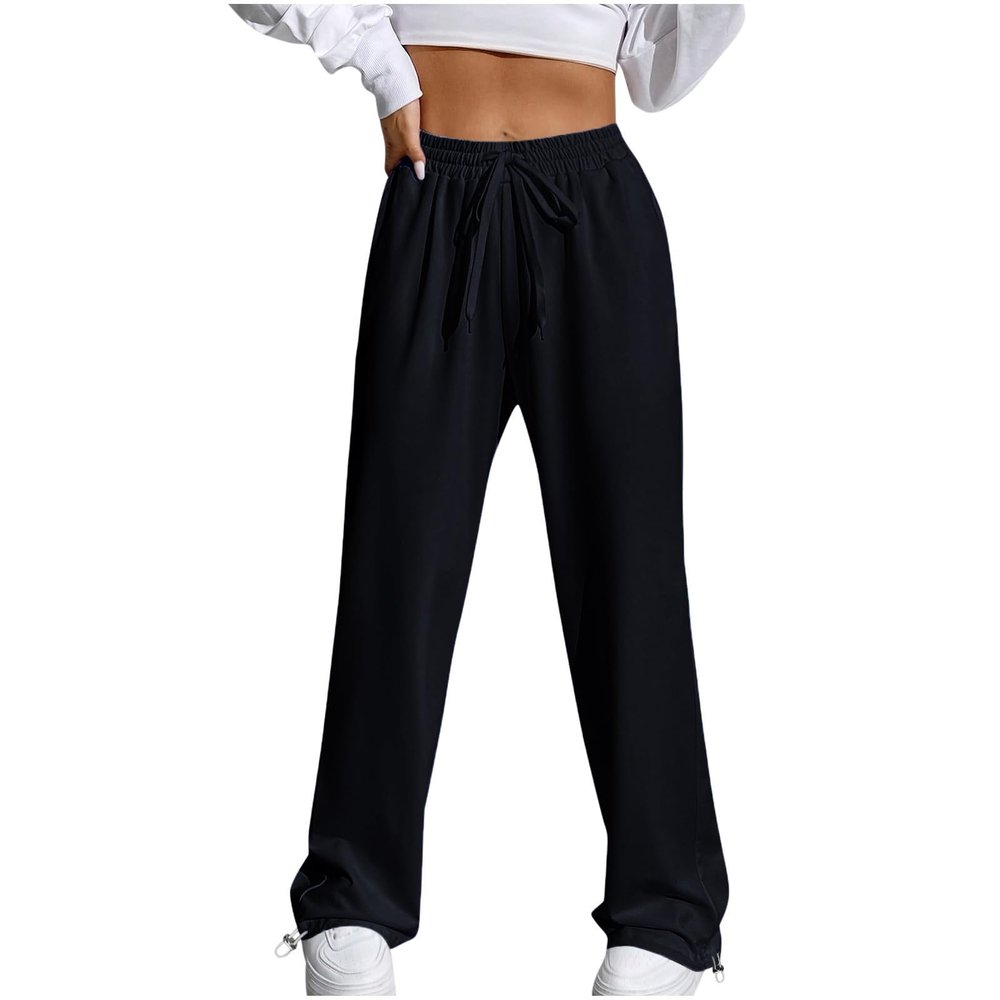 NineFit Basics Sweatpants Women High Waisted Wide Leg Pants Baggy Casual Cargo Sweatpants Athletic Trouser Workout Jogger with Pockets, Large, A02_black