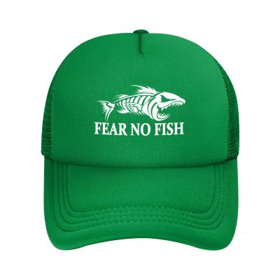 Fear No Fish Hat Adjustable Funny Mesh Baseball Cap Summer Trucker Hat Men Women Green