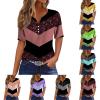Plus Size Tops Womens New Years Eve Tops Cropped Summer Outfits for Women 2023 Button Short Sleeve Tops Casual V Neck T Shirt Tee Fashion Retro Geometric Plaid Print Basic Pink view 1