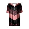 Plus Size Tops Womens New Years Eve Tops Cropped Summer Outfits for Women 2023 Button Short Sleeve Tops Casual V Neck T Shirt Tee Fashion Retro Geometric Plaid Print Basic Pink view 2